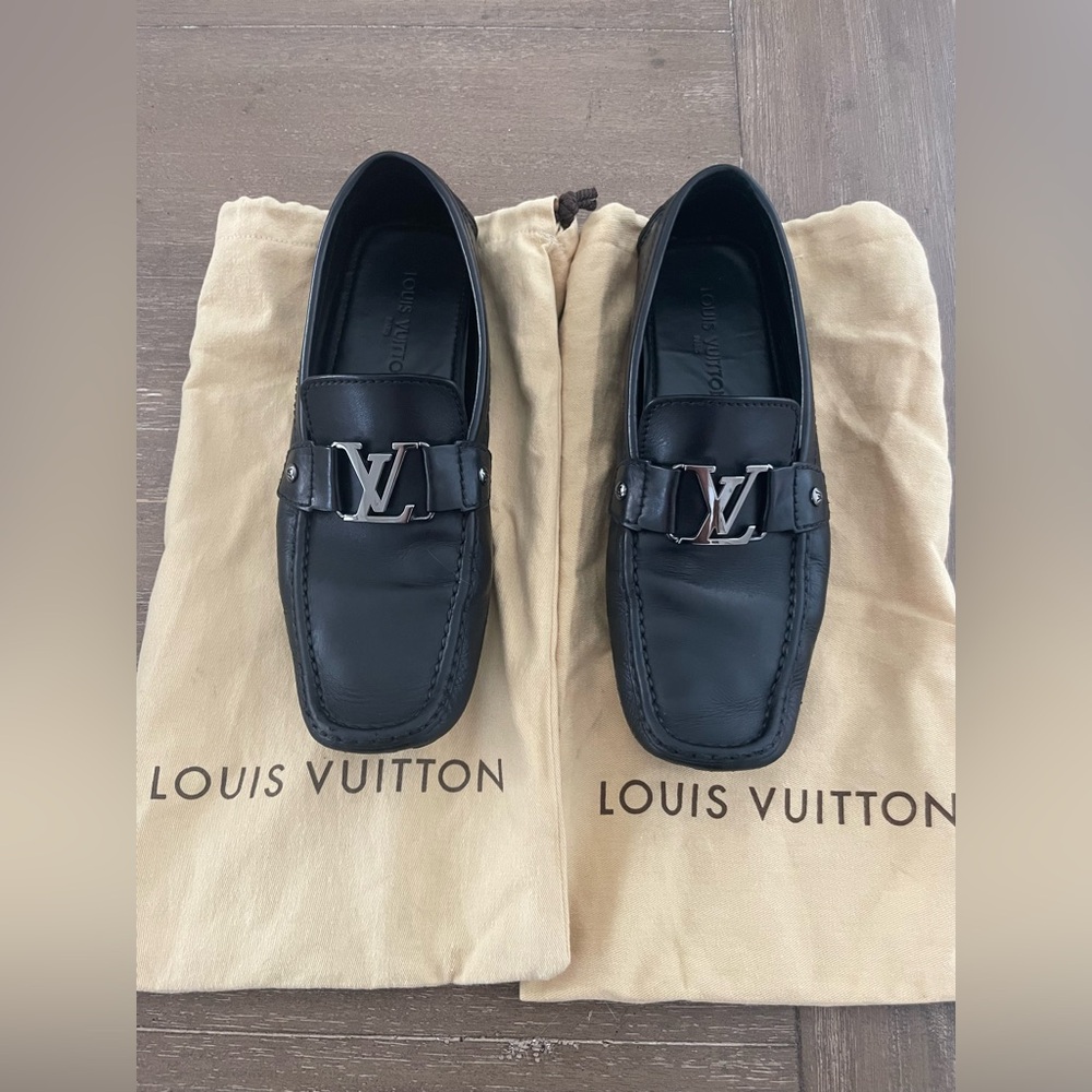 LOUIS VUITTON Leather Monte Carlo Moccasins Black 10.5 US